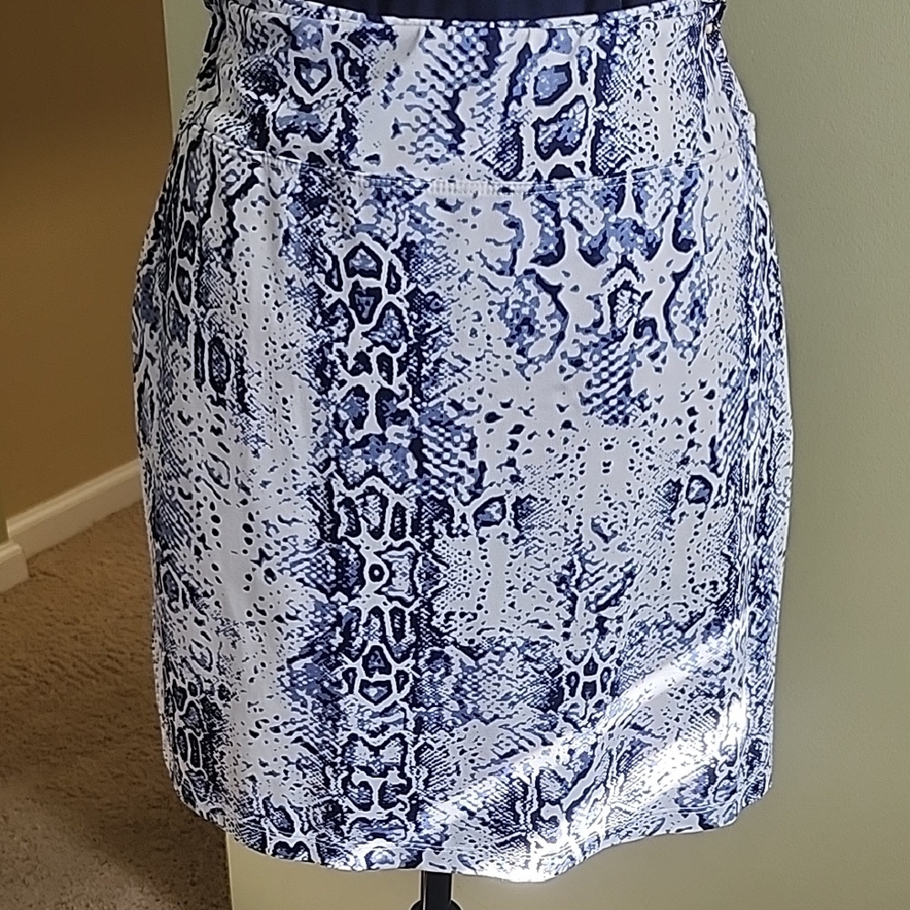 Tail Blue and White Snake Print Pencil Skirt